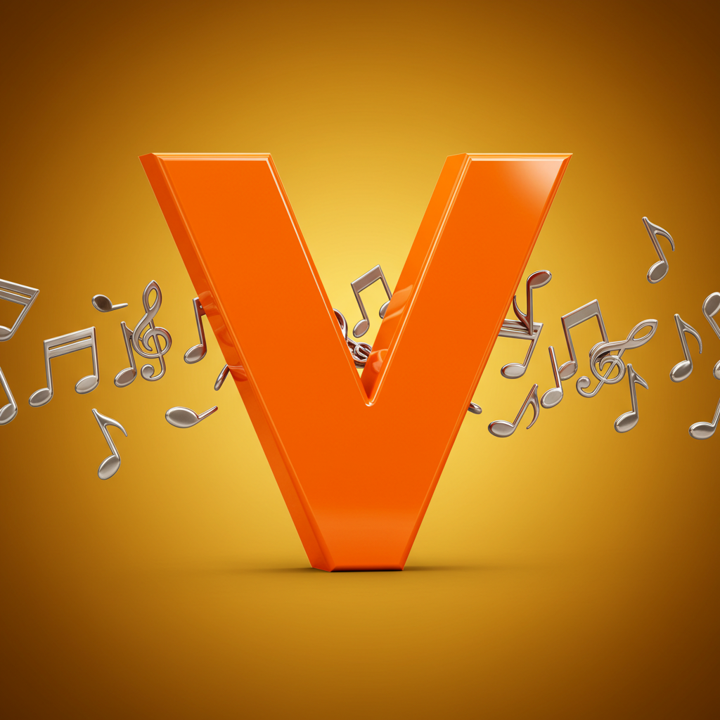 Silver music notes — letter V