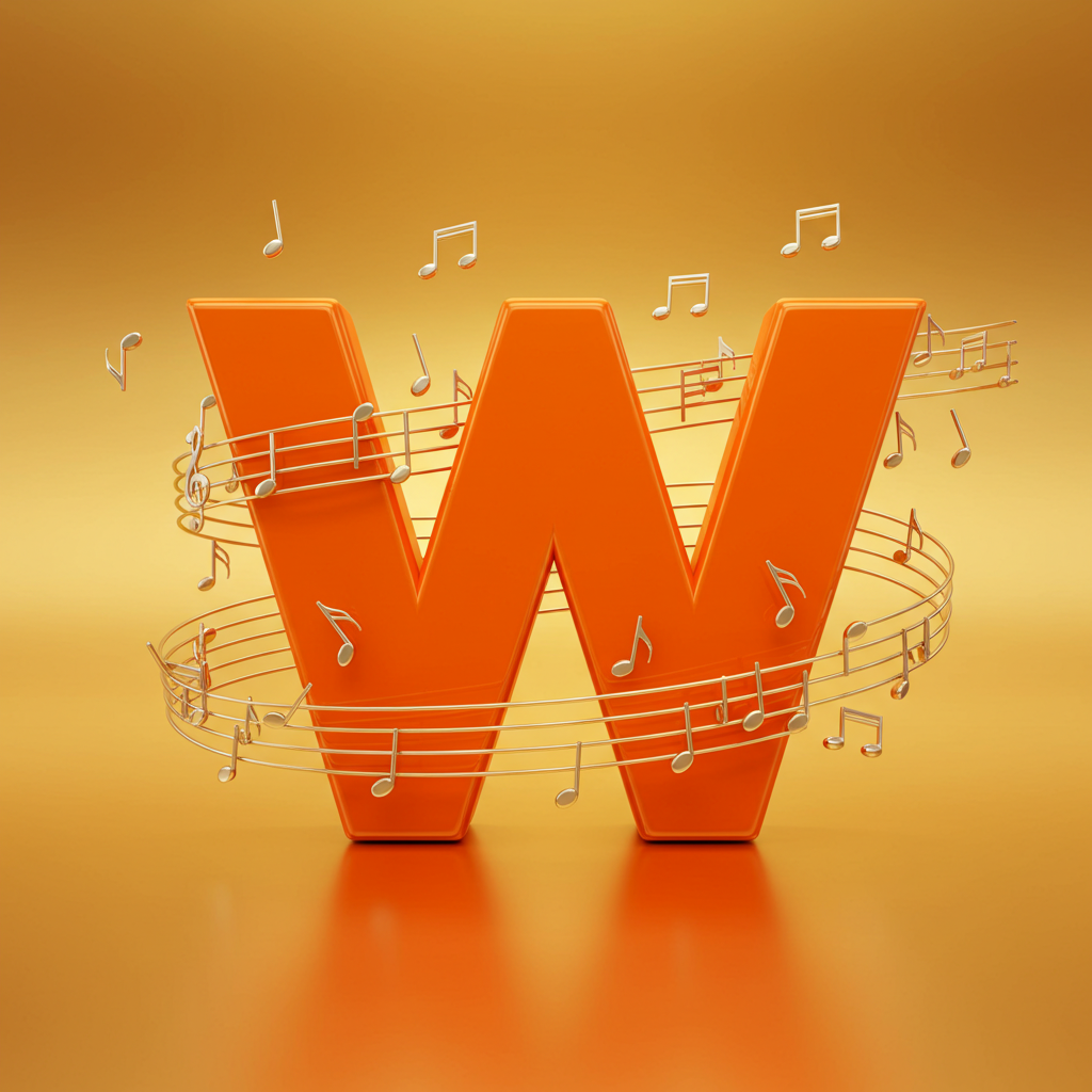 Silver music notes — letter W