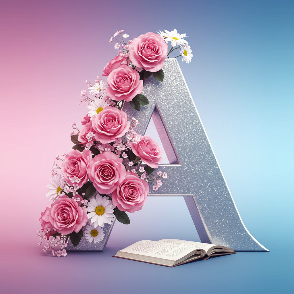 Silver with roses — letter A