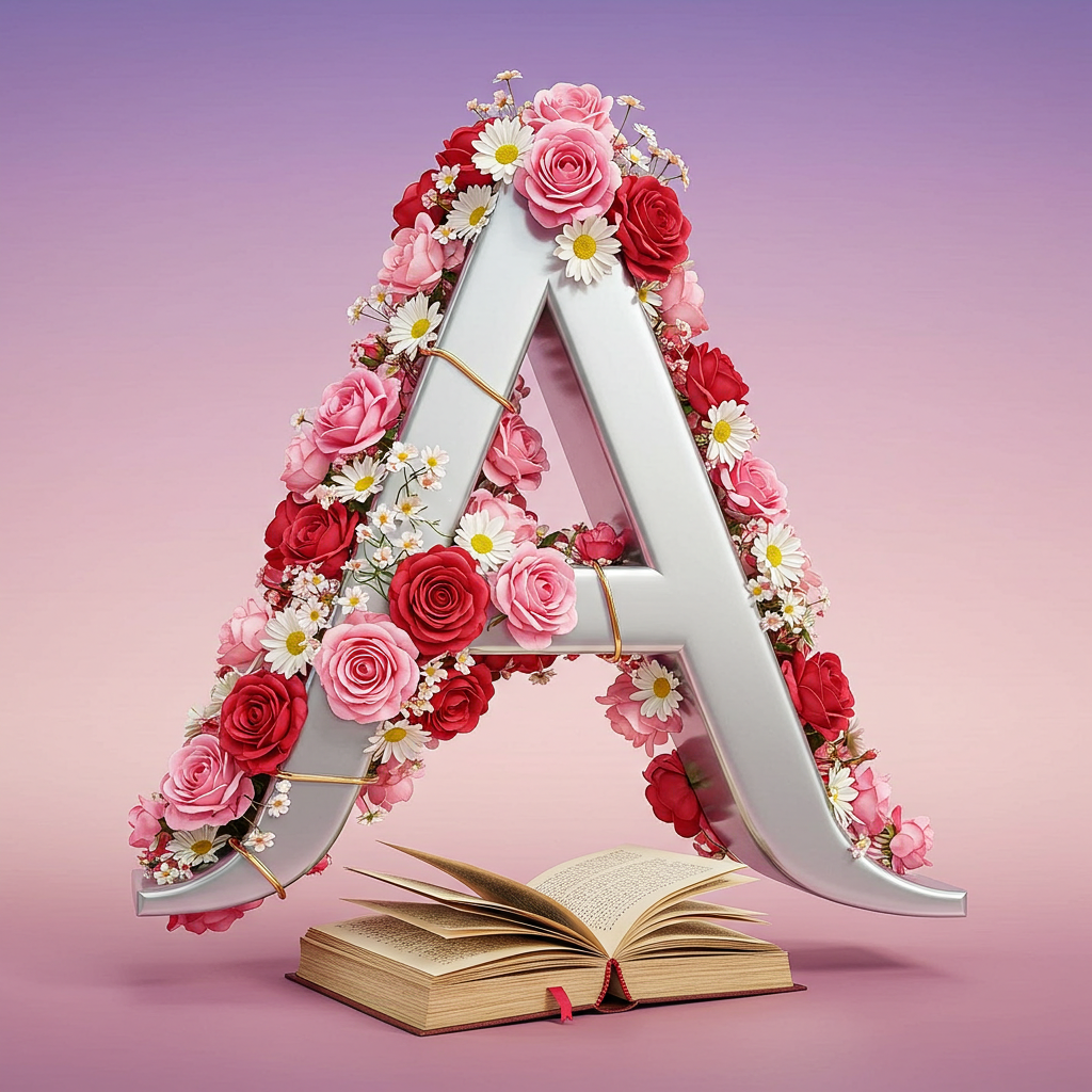 Silver with roses — letter A (variant 2)