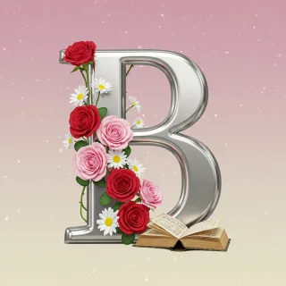 Silver with roses — letter B