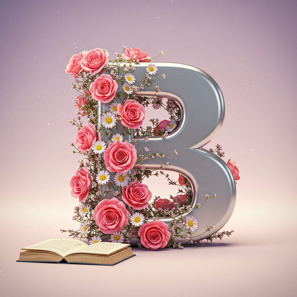 Silver with roses — letter B (variant 2)