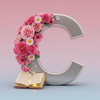 Silver with roses — letter C