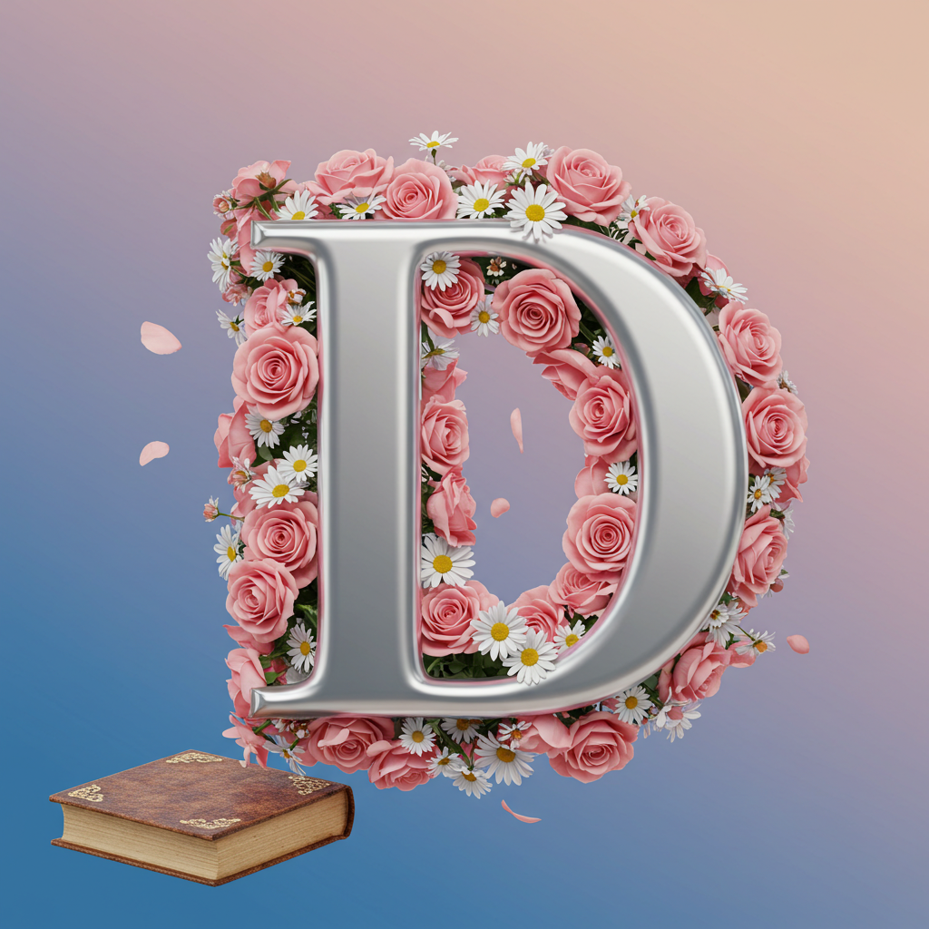Silver with roses — letter D (variant 2)