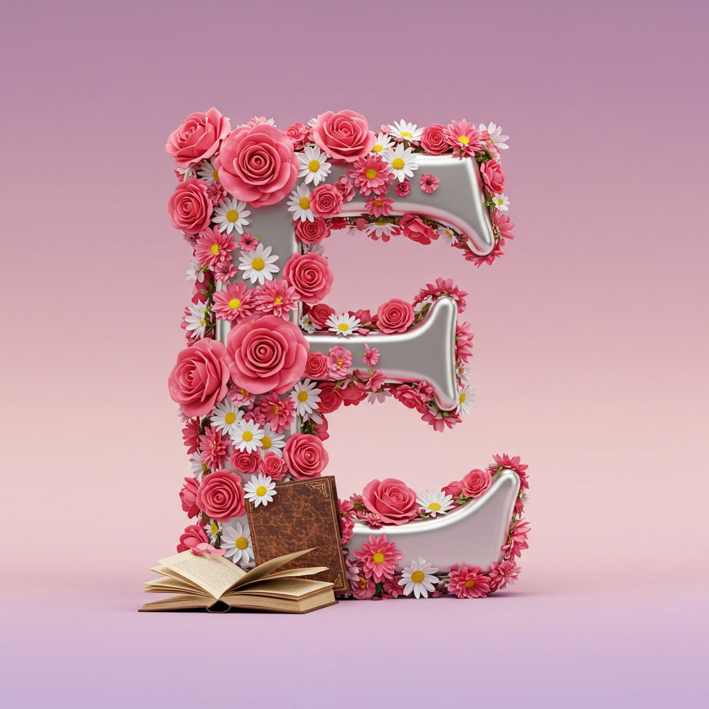 Silver with roses — letter E