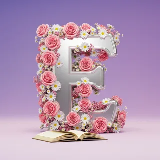 Silver with roses — letter E (variant 2)