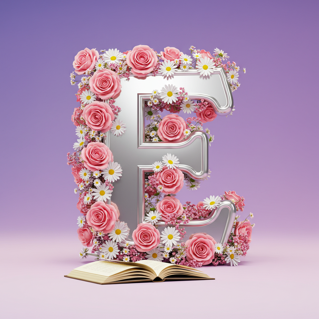 Silver with roses — letter E (variant 2)