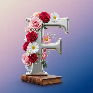 Silver with roses — letter F (variant 2)