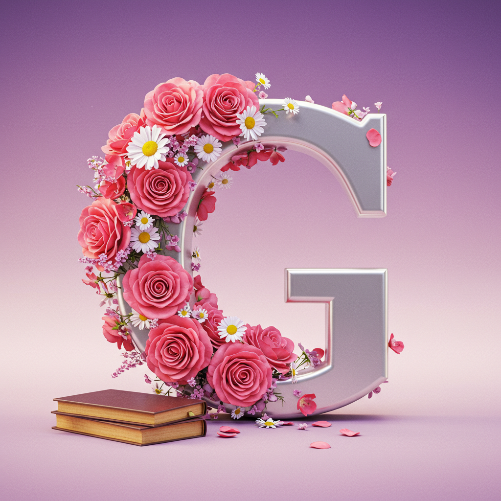 Silver with roses — letter G (variant 2)