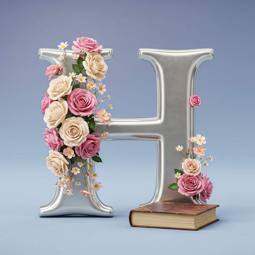 Silver with roses — letter H