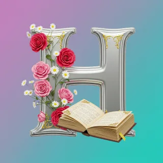 Silver with roses — letter H (variant 2)
