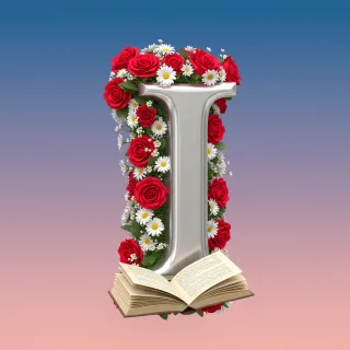 Silver with roses — letter I (variant 2)