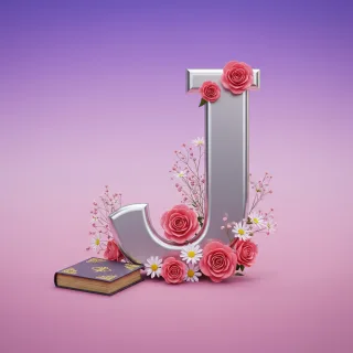 Silver with roses — letter J