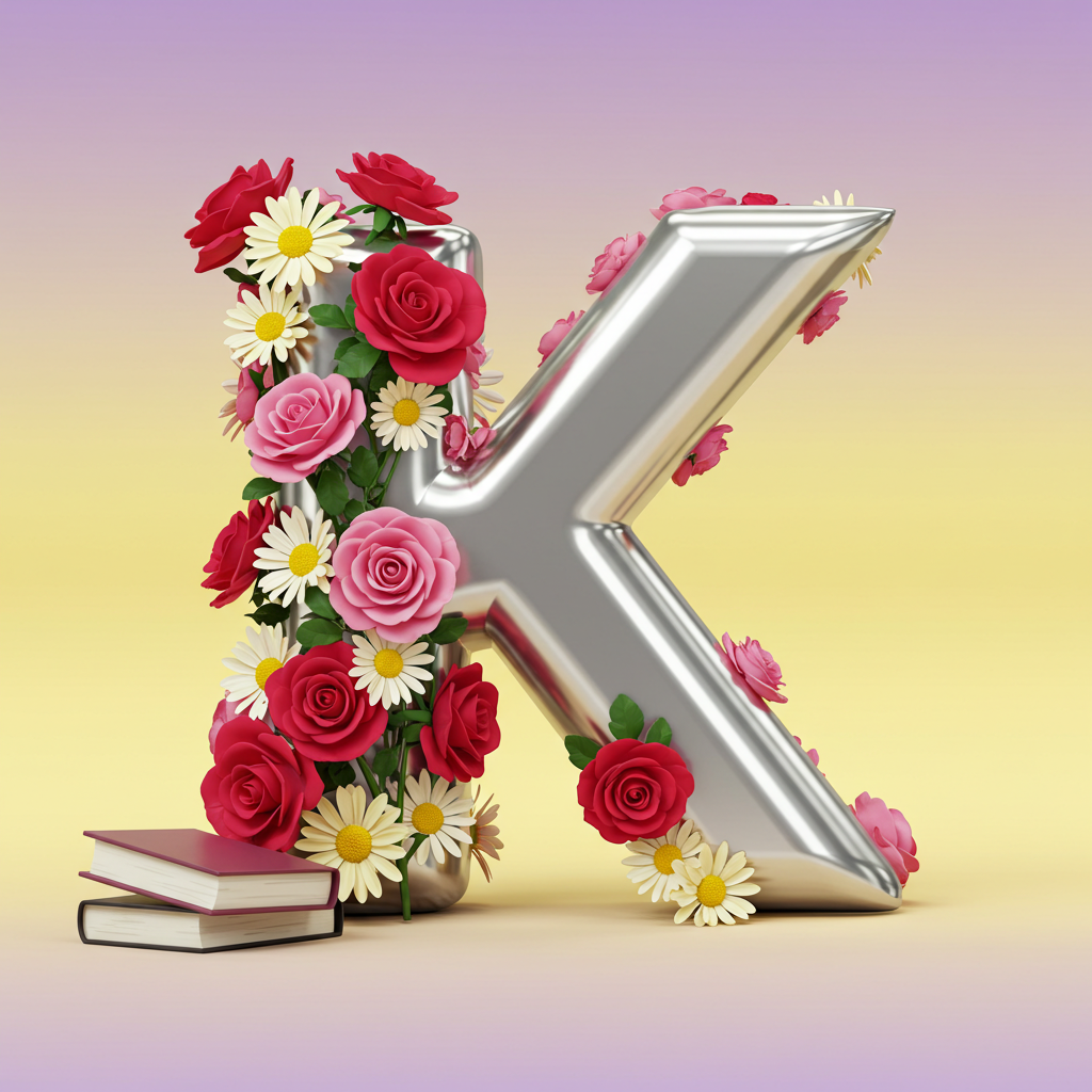 Silver with roses — letter K