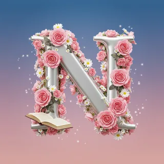 Silver with roses — letter N