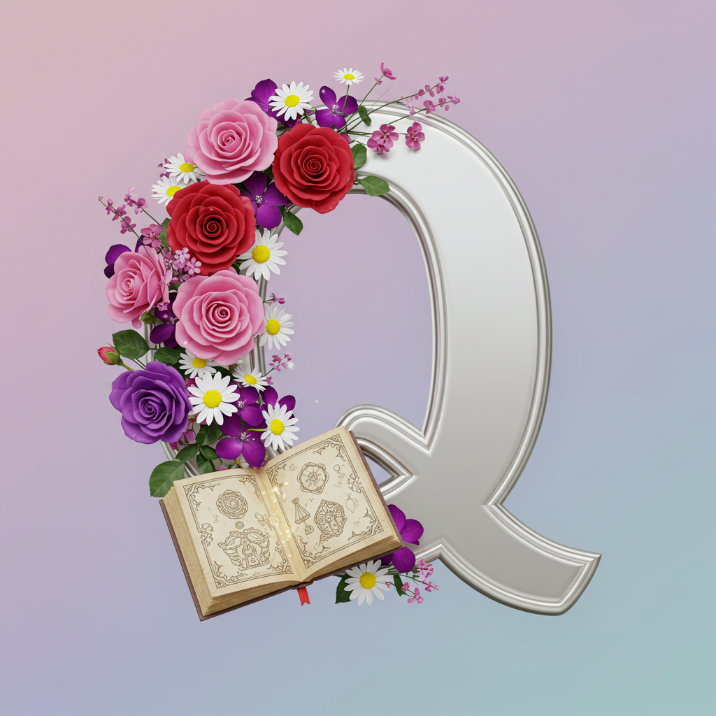 Silver with roses — letter Q