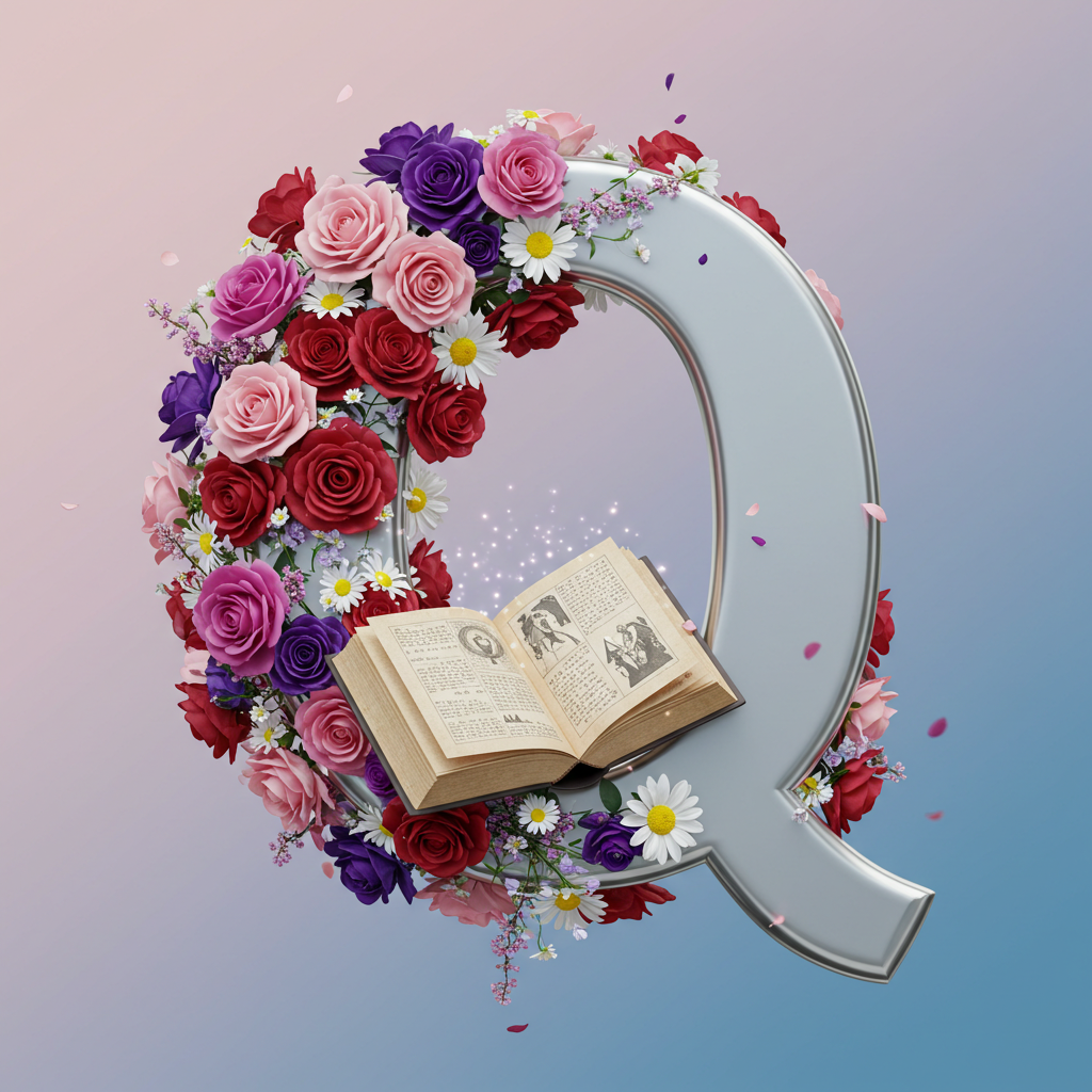 Silver with roses — letter Q (variant 2)