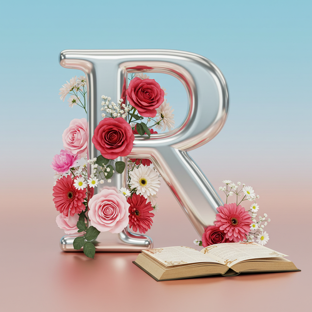 Silver with roses — letter R