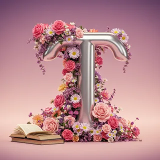 Silver with roses — letter T (variant 2)