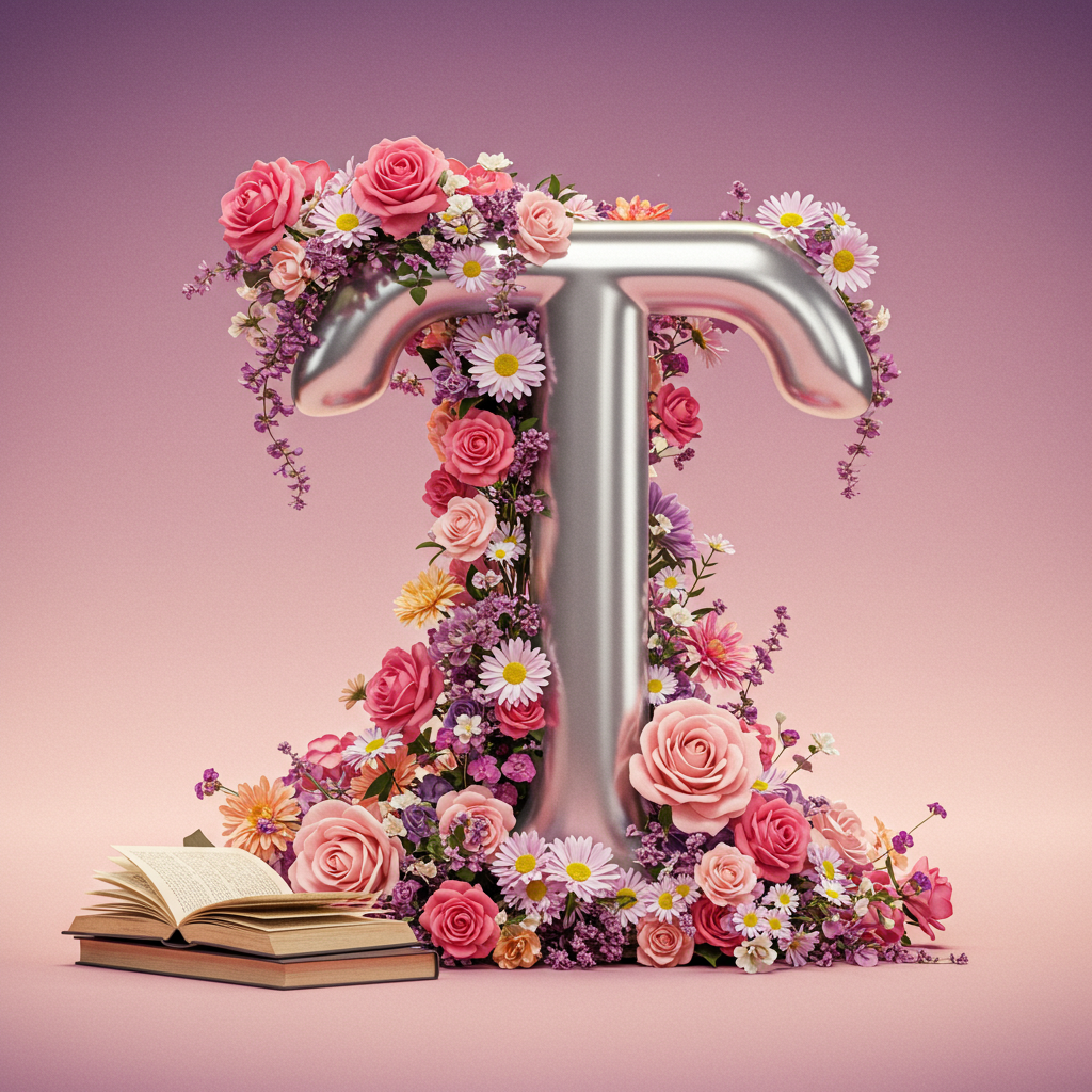 Silver with roses — letter T (variant 2)