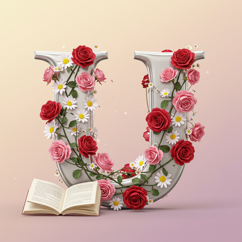 Silver with roses — letter U