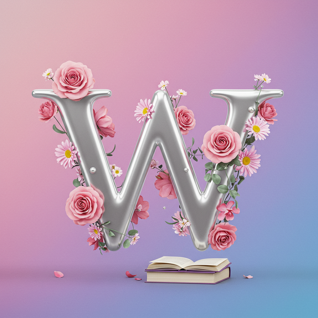 Silver with roses — letter W