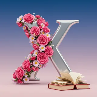 Silver with roses — letter X