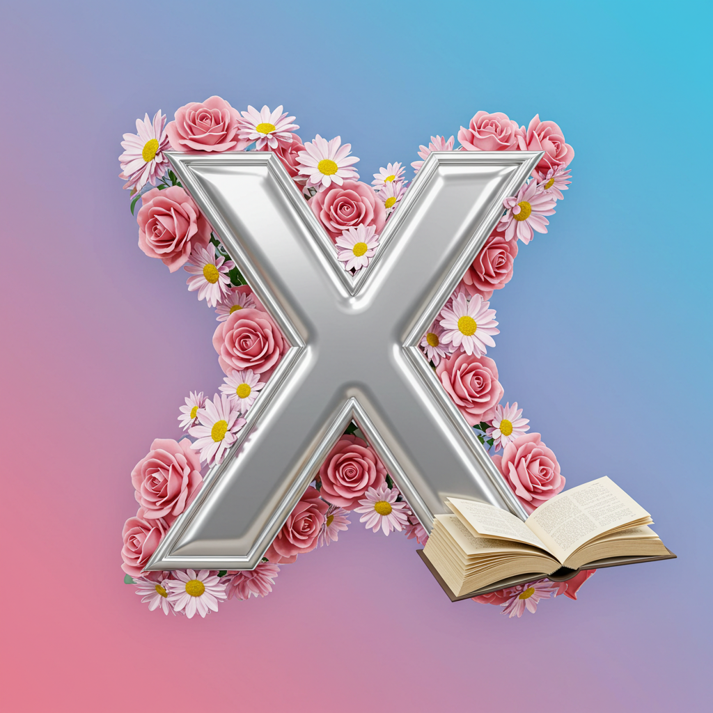 Silver with roses — letter X (variant 2)