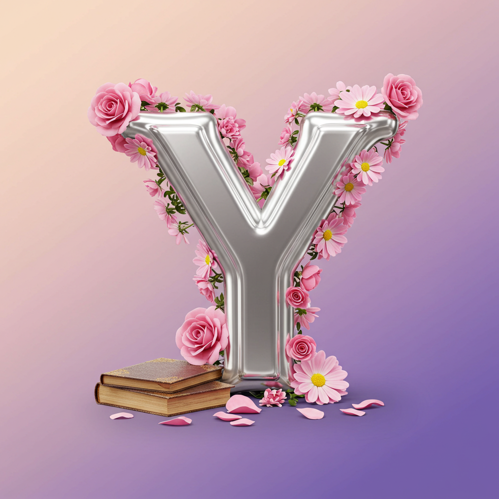 Silver with roses — letter Y