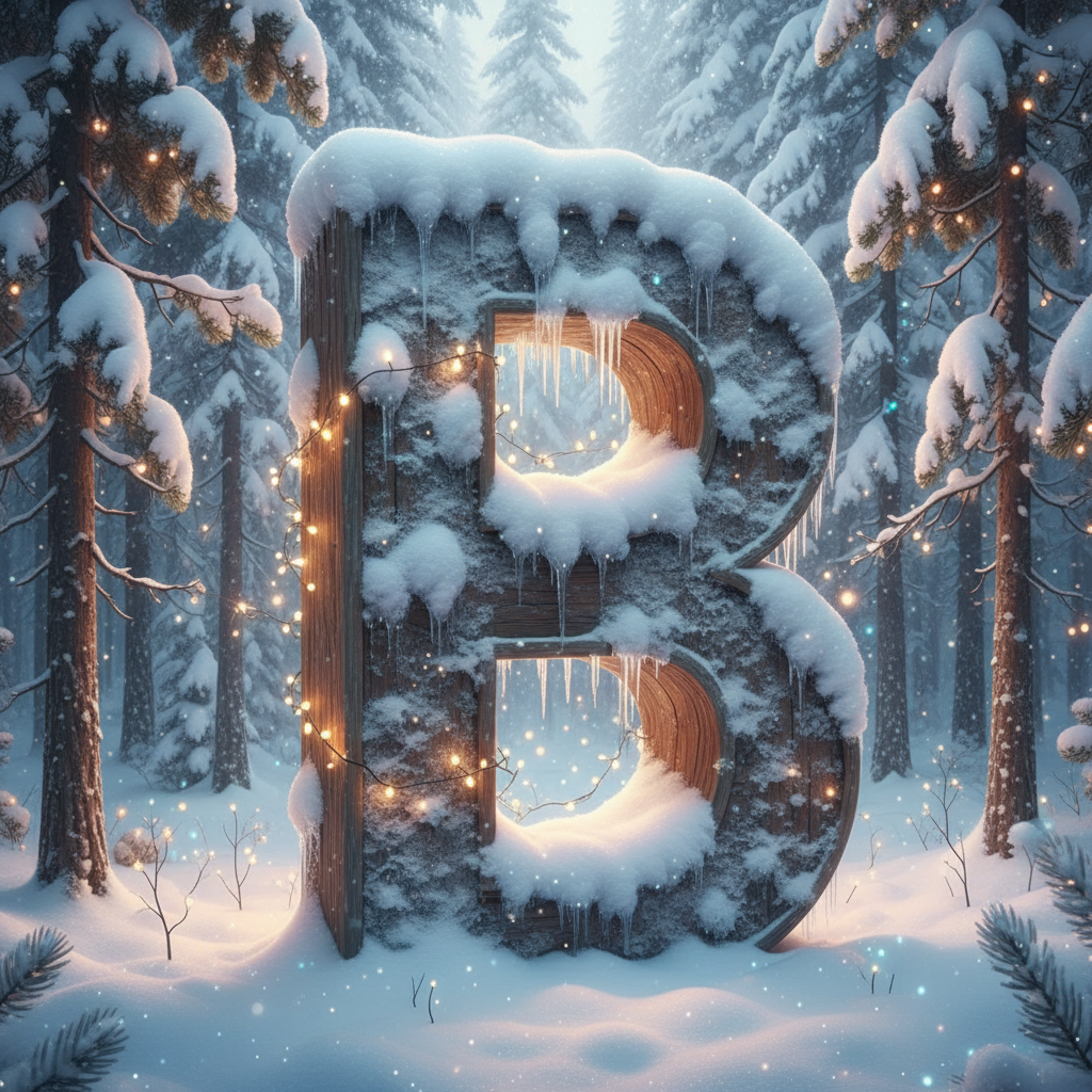 Snow-covered forest — letter B