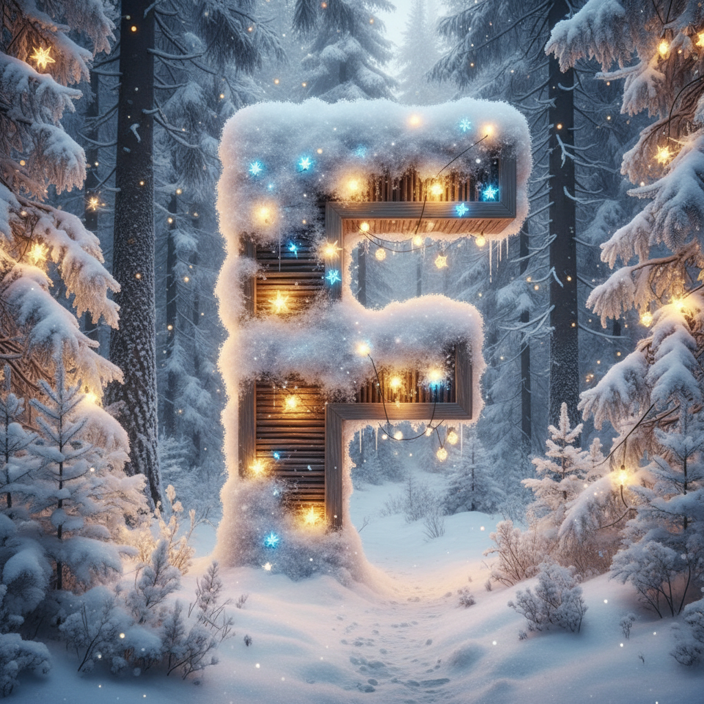 Snow-covered forest — letter F