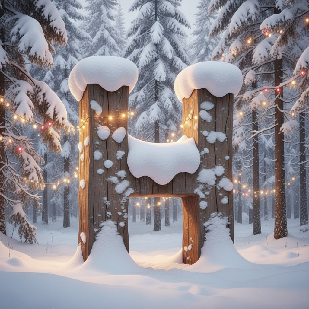 Snow-covered forest — letter H