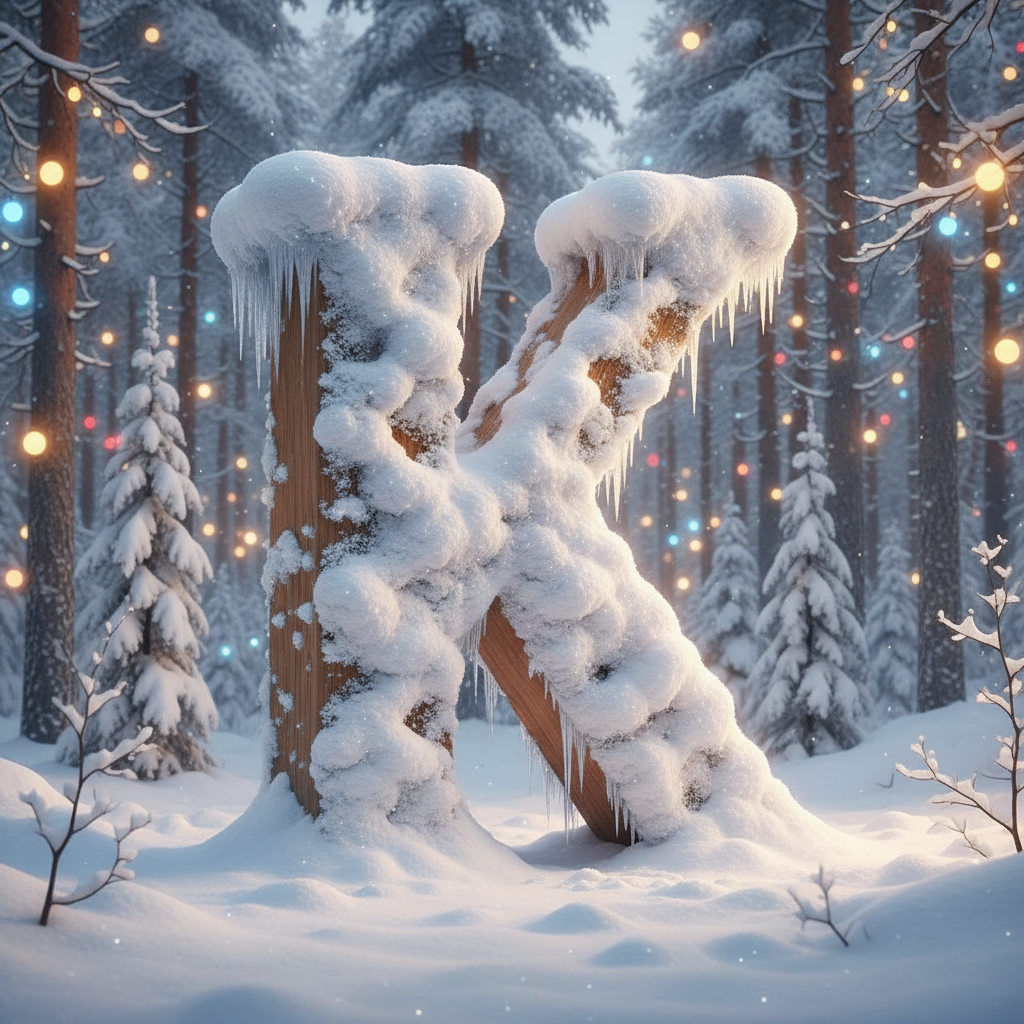 Snow-covered forest — letter K
