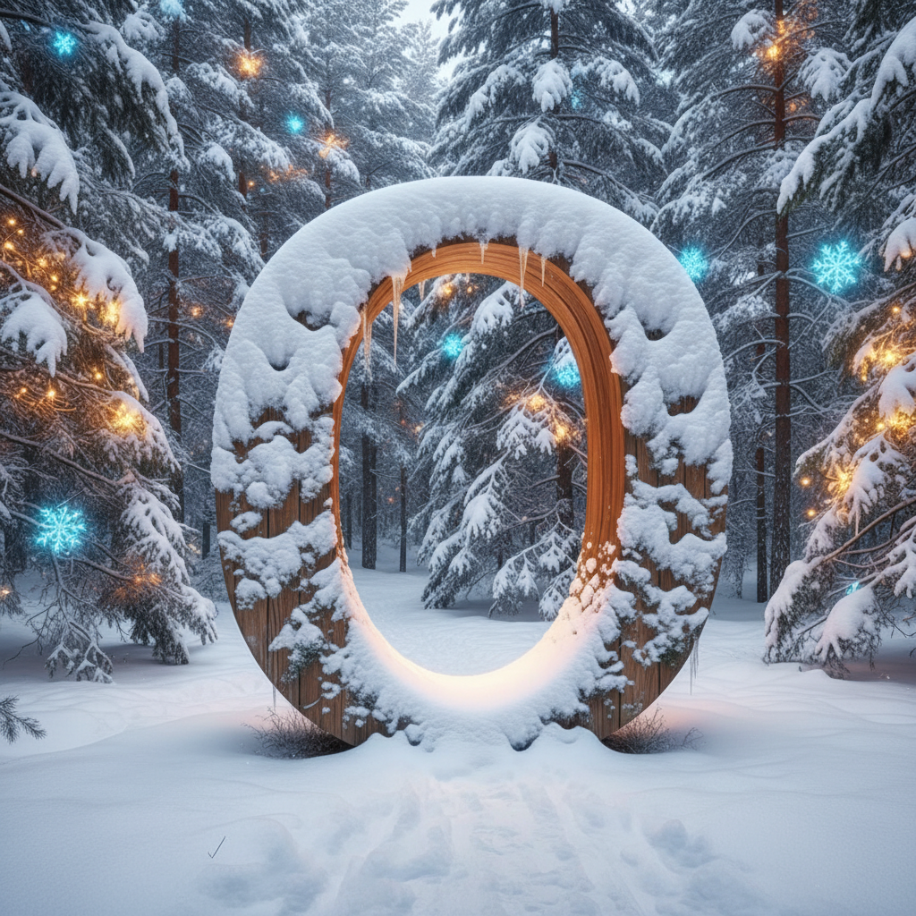 Snow-covered forest — letter O