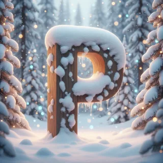 Snow-covered forest — letter P