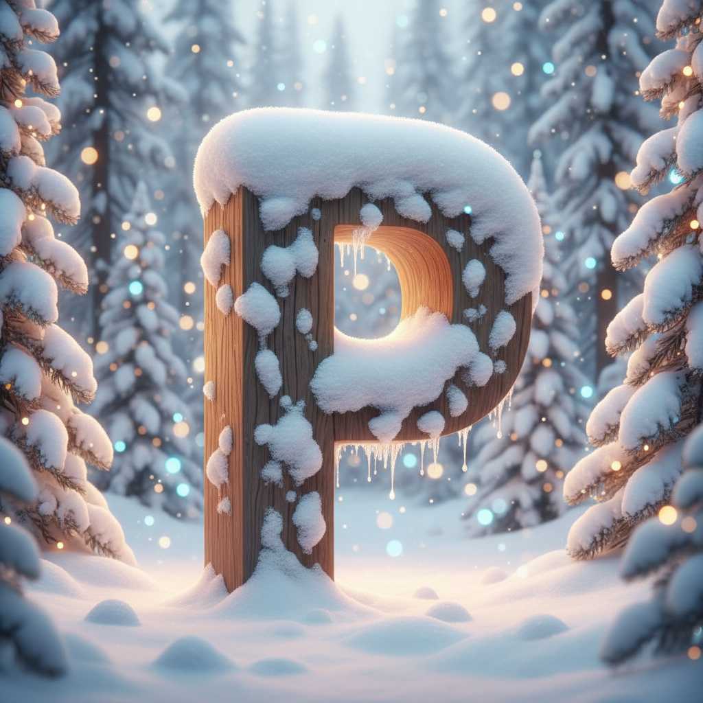 Snow-covered forest — letter P