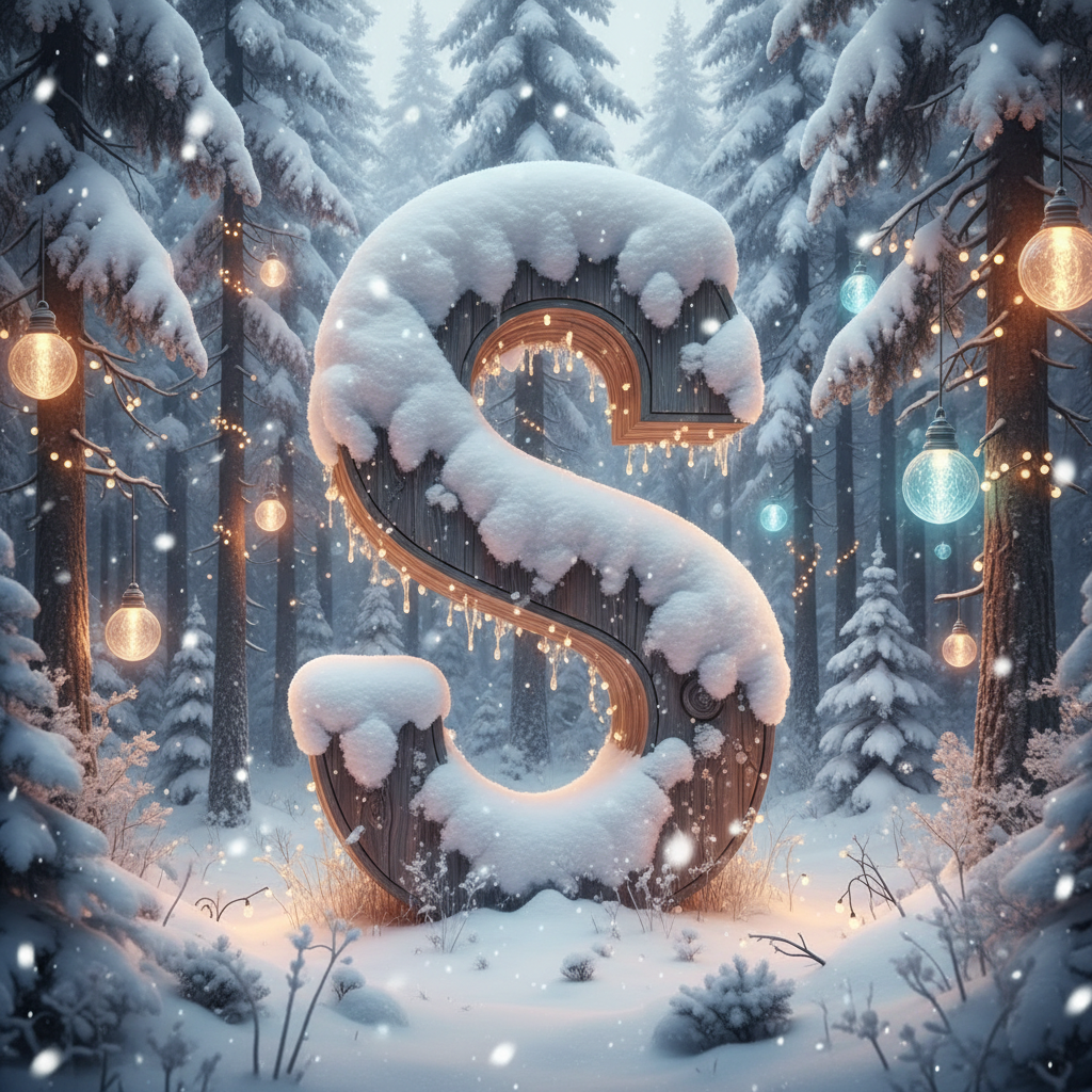 Snow-covered forest — letter S