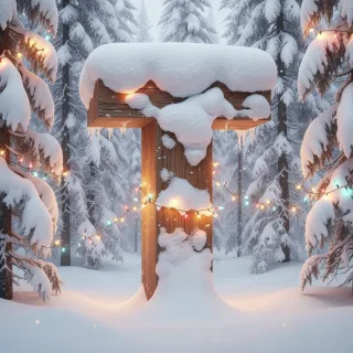 Snow-covered forest — letter T