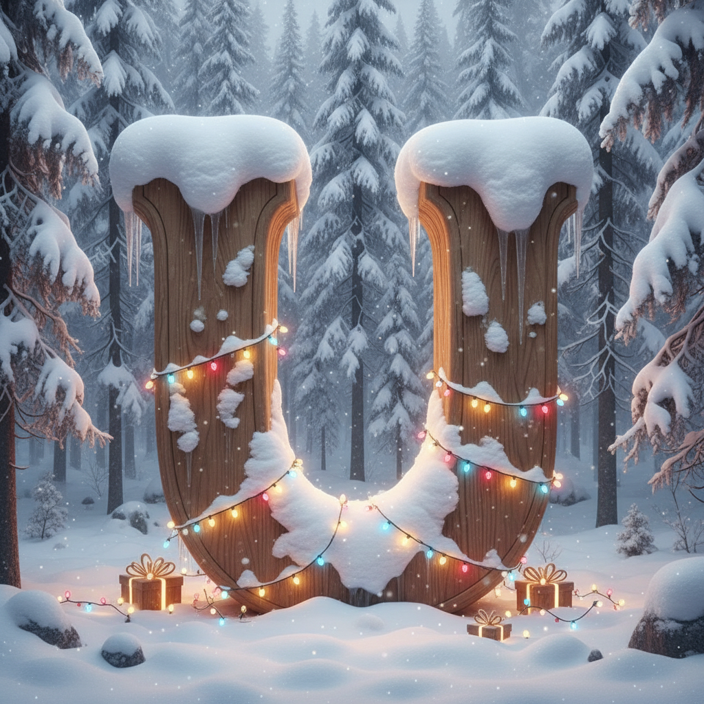 Snow-covered forest — letter U