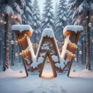 Snow-covered forest — letter W