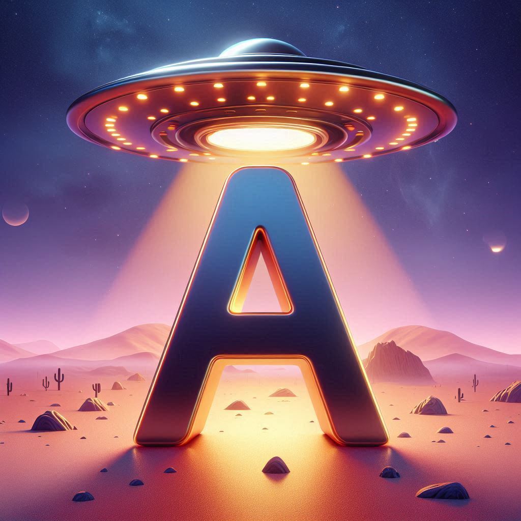 Space and ufo — letter A (variant 2)