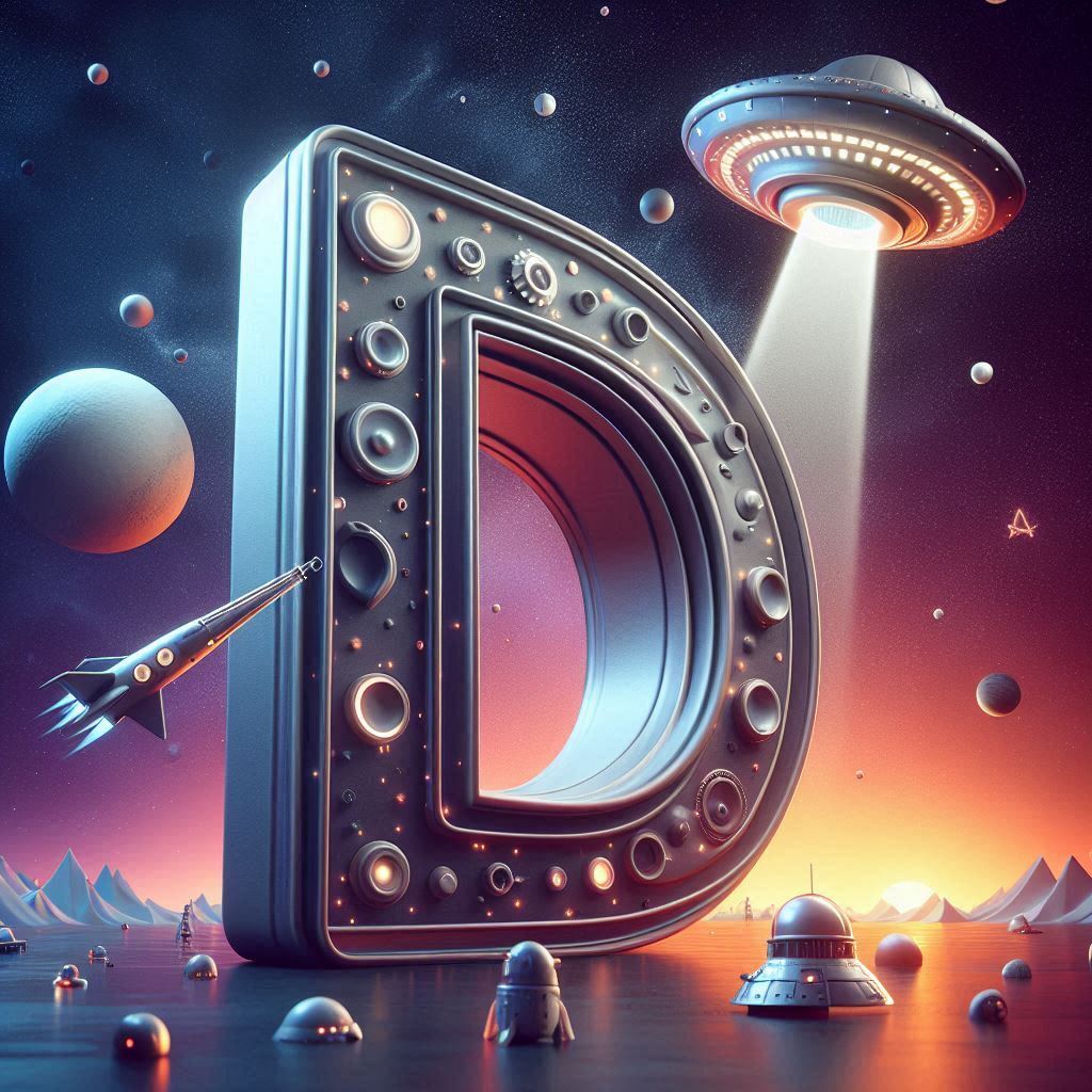 Space and ufo — letter D (variant 2)