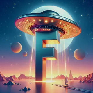 Space and ufo — letter F (variant 2)