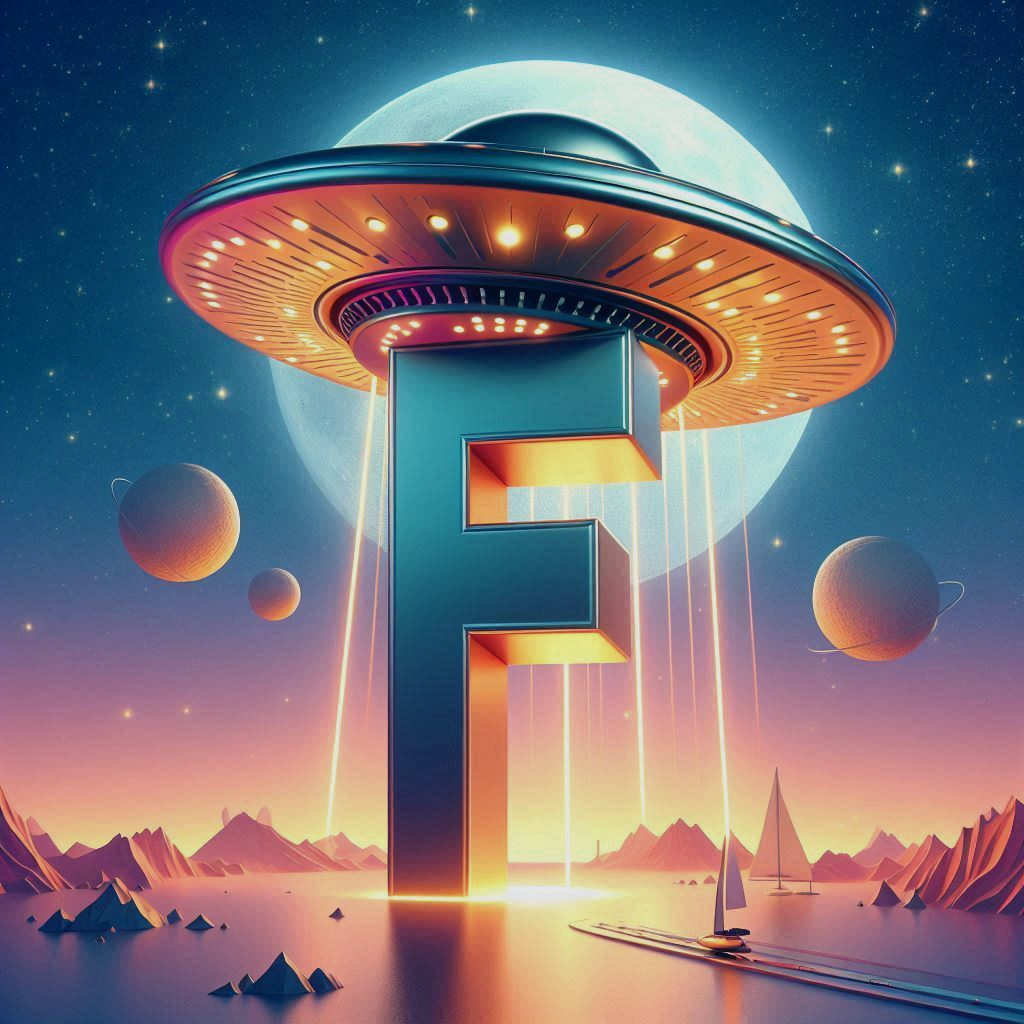 Space and ufo — letter F (variant 2)