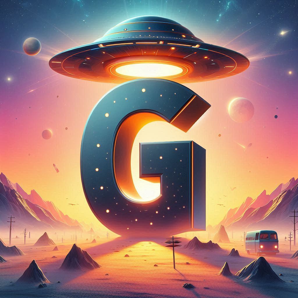 Space and ufo — letter G (variant 2)