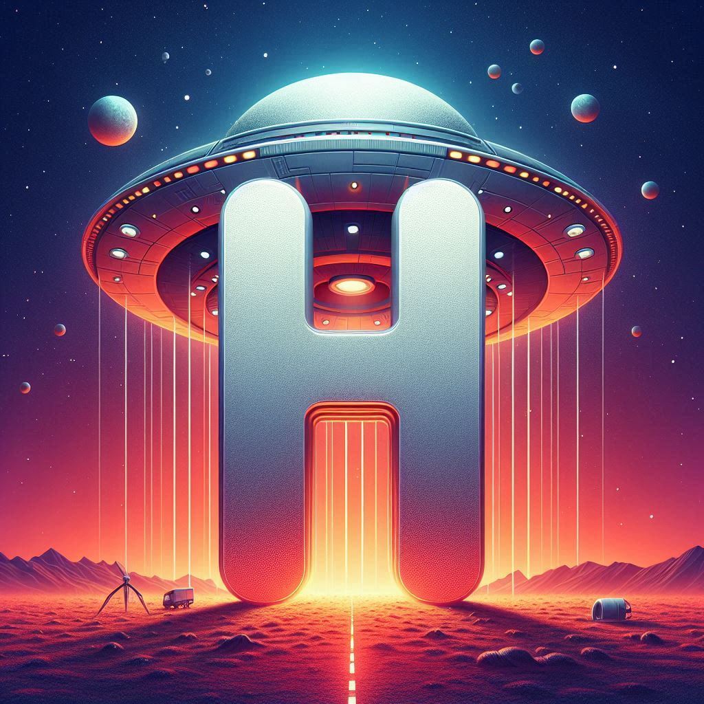 Space and ufo — letter H (variant 2)