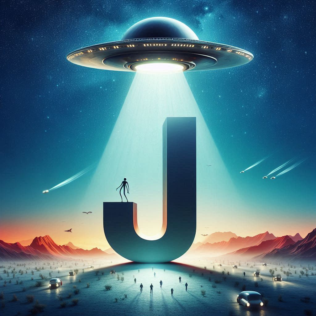 Space and ufo — letter J (variant 2)