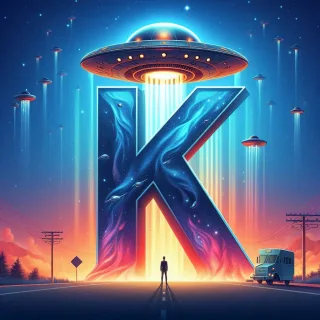 Space and ufo — letter K (variant 2)