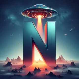 Space and ufo — letter N (variant 2)