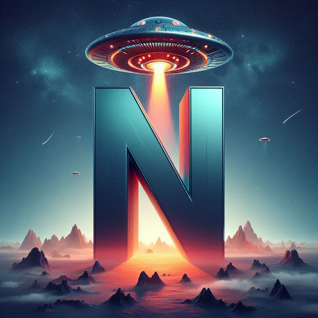 Space and ufo — letter N (variant 2)